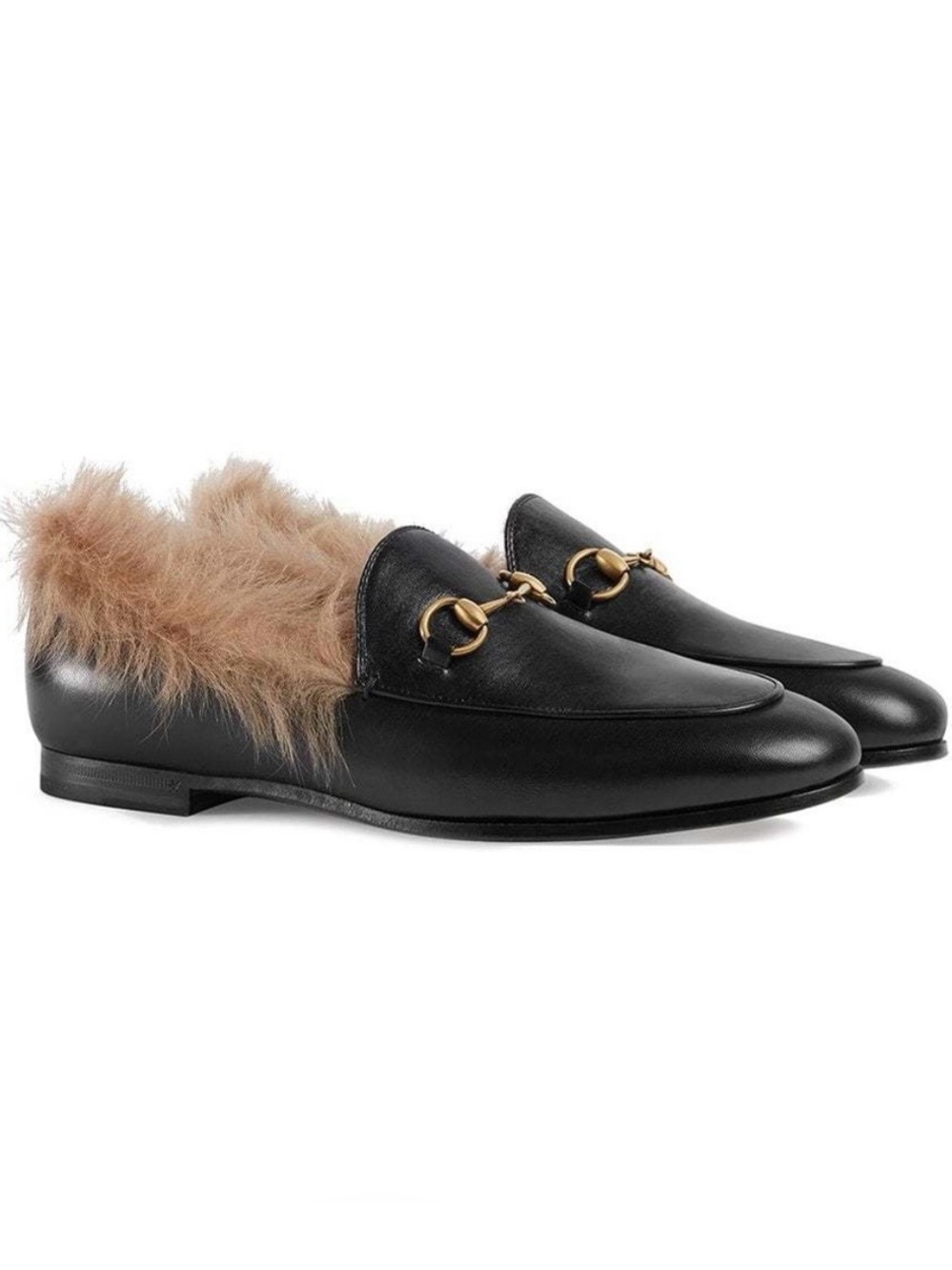 Gucci Jordaan Leather Horsebit Fur Pull on Loafers 37